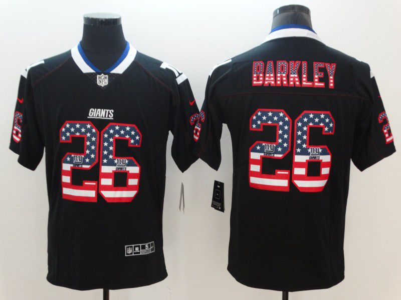 Men New York Giants 26 Barkley Nike USA Flag Fashion Black Color Rush Limited NFL Jerseys